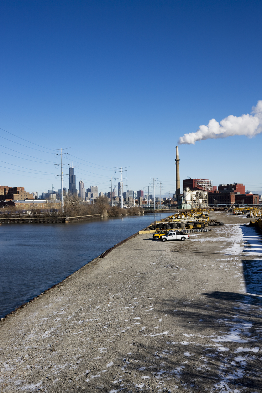 Buildings near the South Branch of the Chicago River in Bridgeport, Chicago South Side.